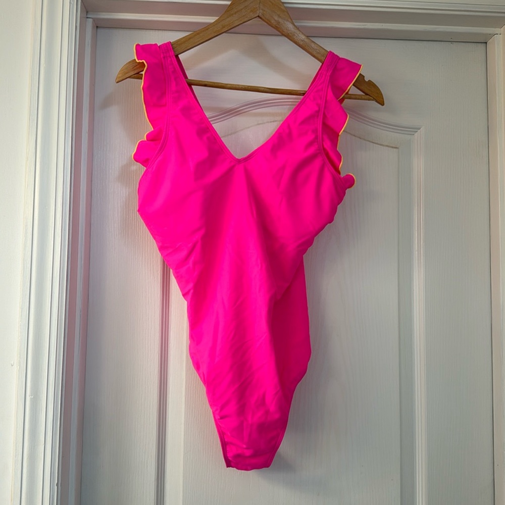 Hot Pink Ruffle one piece Cheeky Swim Suit